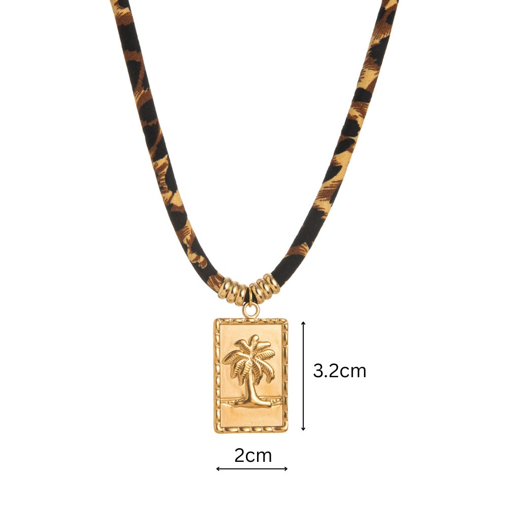 Geometric Pendant Rope Necklace | Leopard Print Statement | Luvia