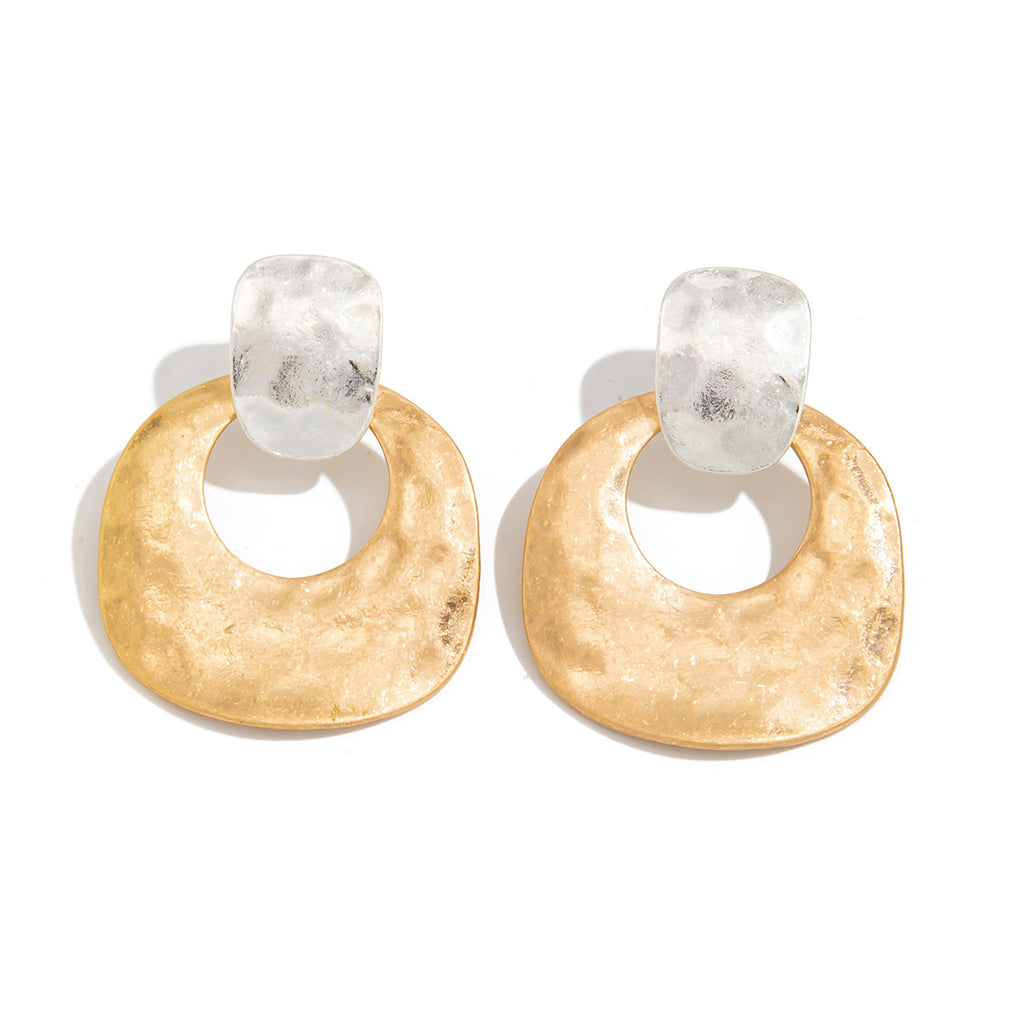 Gold Geometric Statement Earrings | Glossy Pleated Metal | Luvia