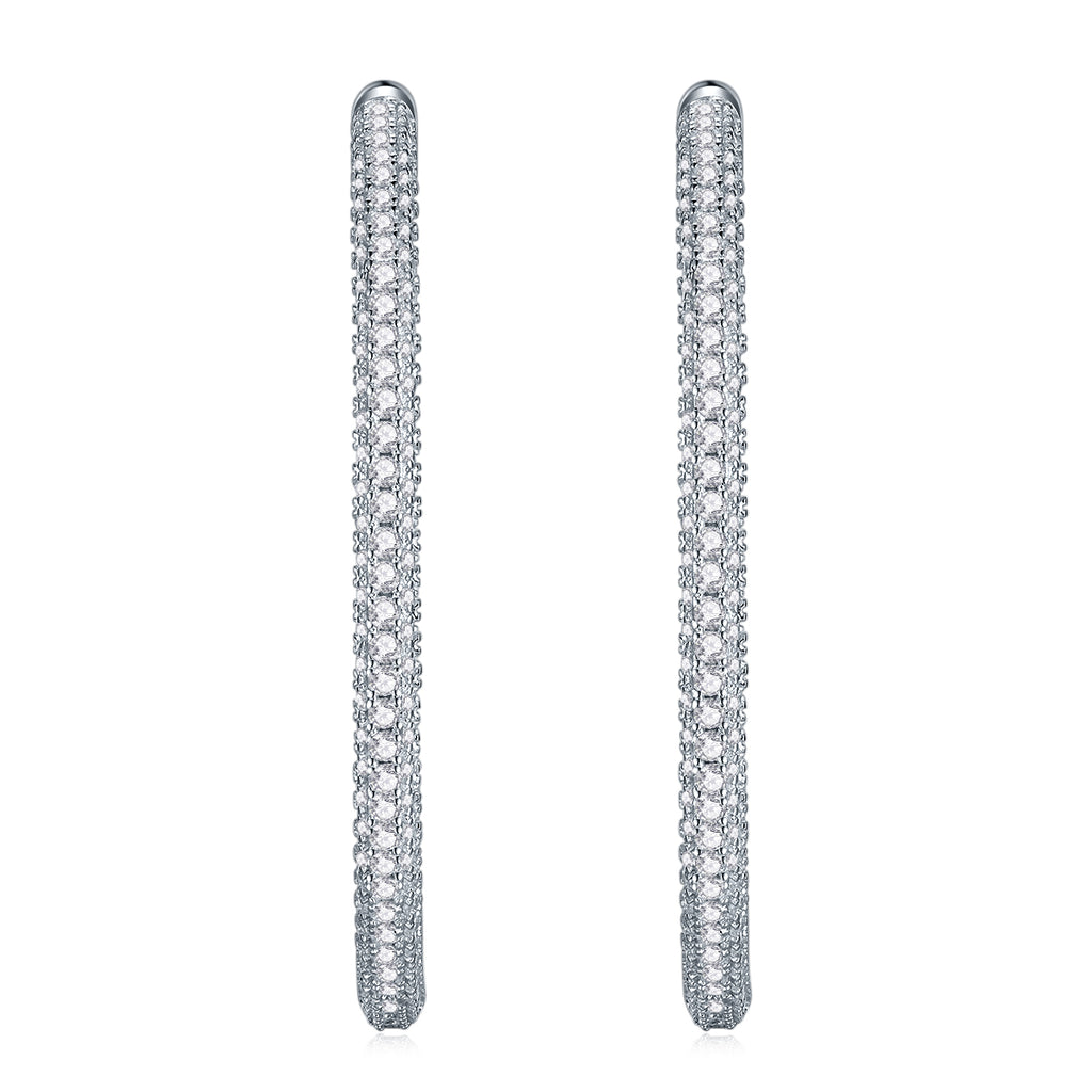 925 Sterling Silver Full Pave Hoop Earrings for Women – Diamond Look Statement Hoops | Luxury Elegant Jewelry