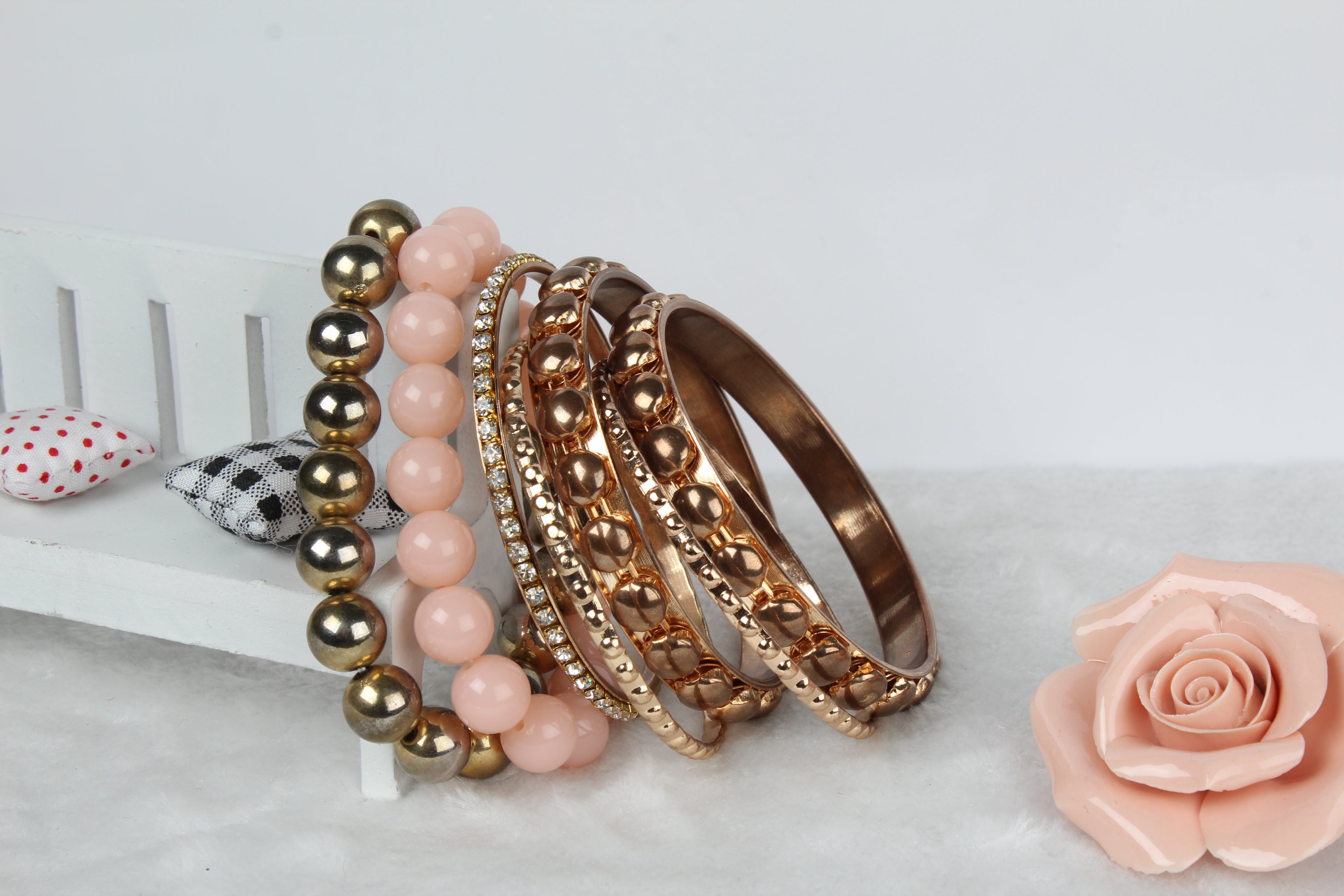 Retro Rhinestone Bangle Bracelet Set | Burnished Gold
