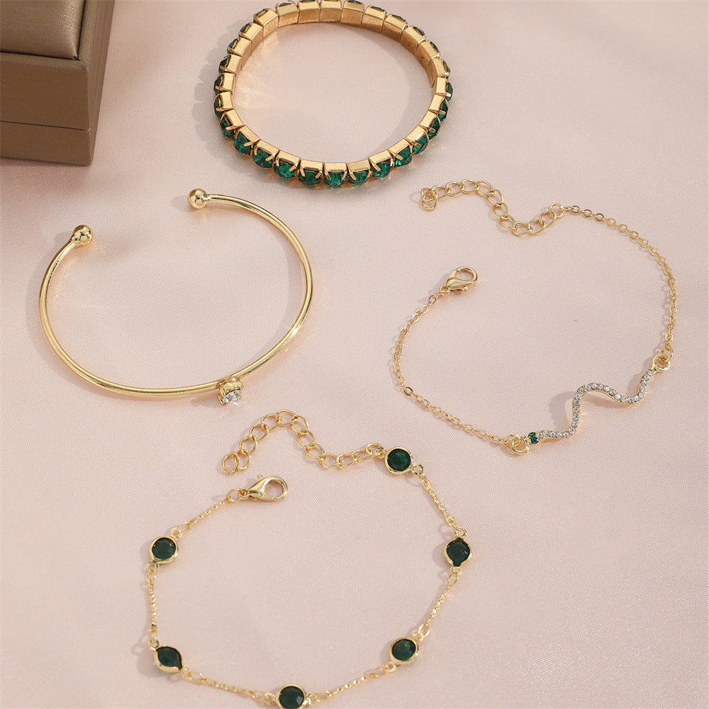 Emerald Gold Bracelet Stack – Elegant Minimal Luxury Jewelry for Women