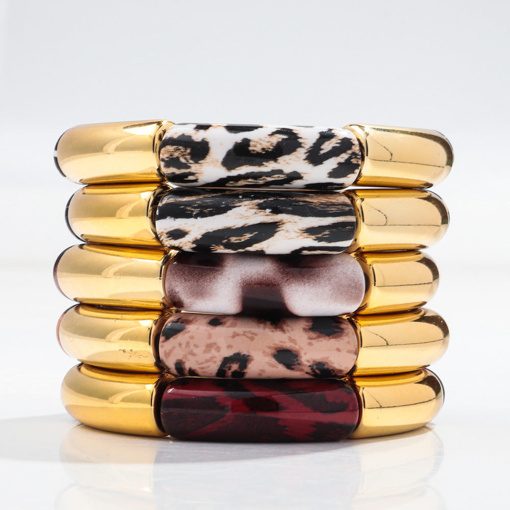 Gold & Animal Print Resin Bangle Bracelet – Stacked Luxury
