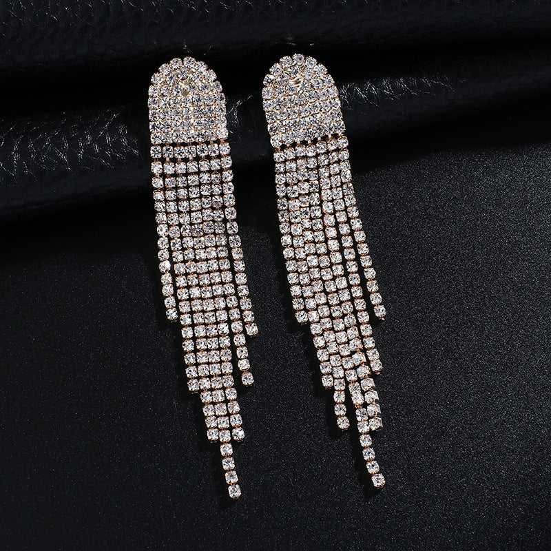 Luxury Crystal Tassel Drop Earrings | Long Rhinestone Fringe | Gold Silver & Multicolor