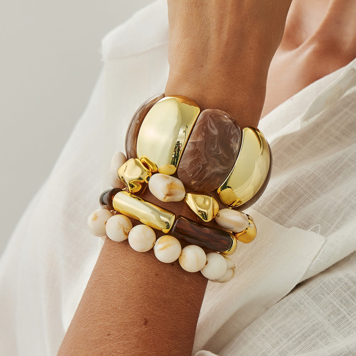 Luxury Statement Bracelet Stack – Gold Chunky & Natural Stone Beaded Set for Women