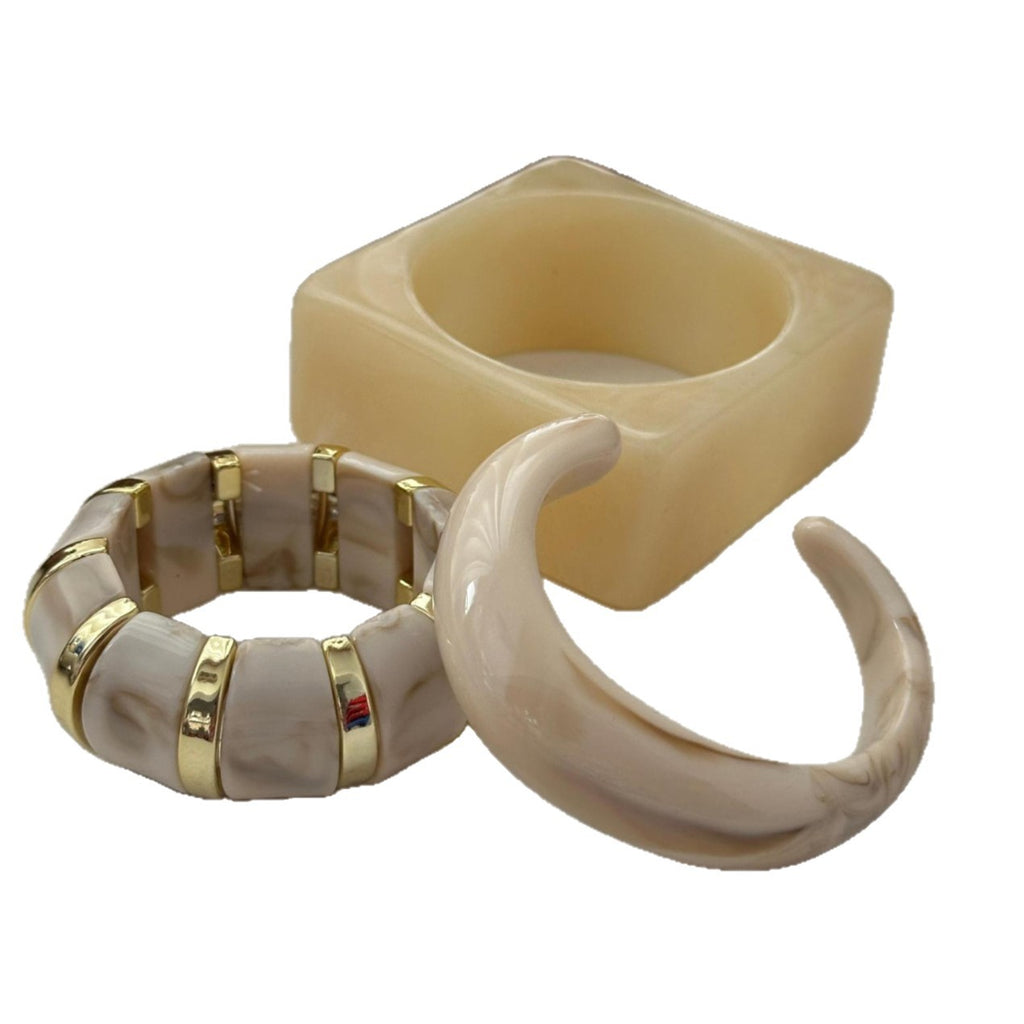 Luxury Minimal Jewelry Set – Elegant Ivory Bangles & Statement-Free Chic Look | Luvia Style