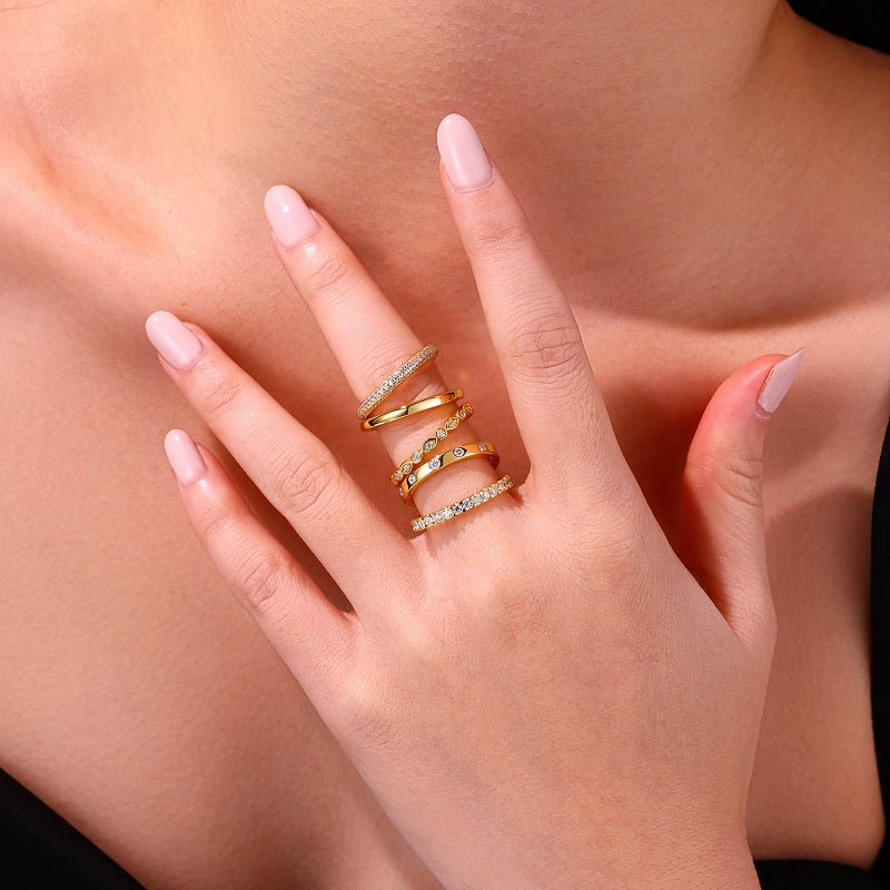 925 Sterling Silver Gold Plated Rings Set – Luxury Stackable Zirconia Rings for Women | Minimal Elegant Jewelry