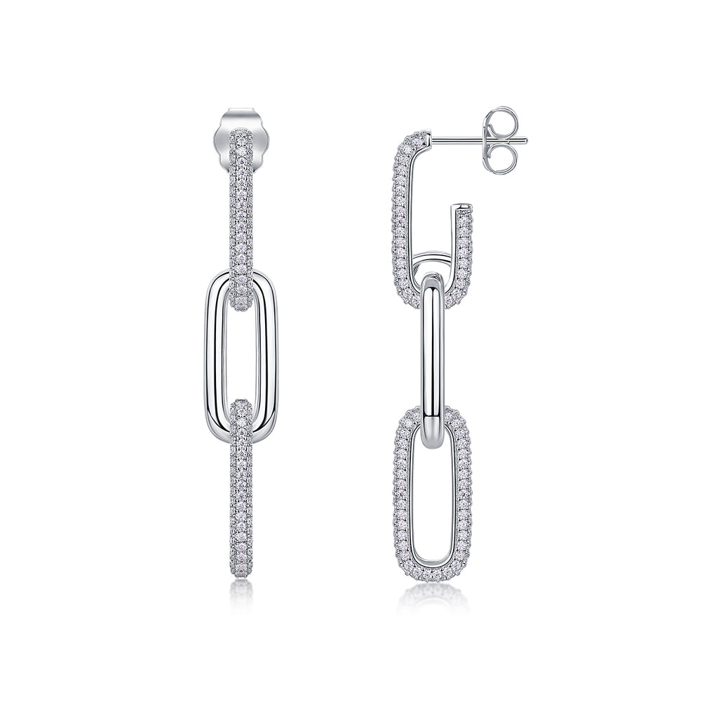 925 Sterling Silver Link Drop Earrings for Women – Pavé Chain Design | Modern Luxury Dangle Earrings
