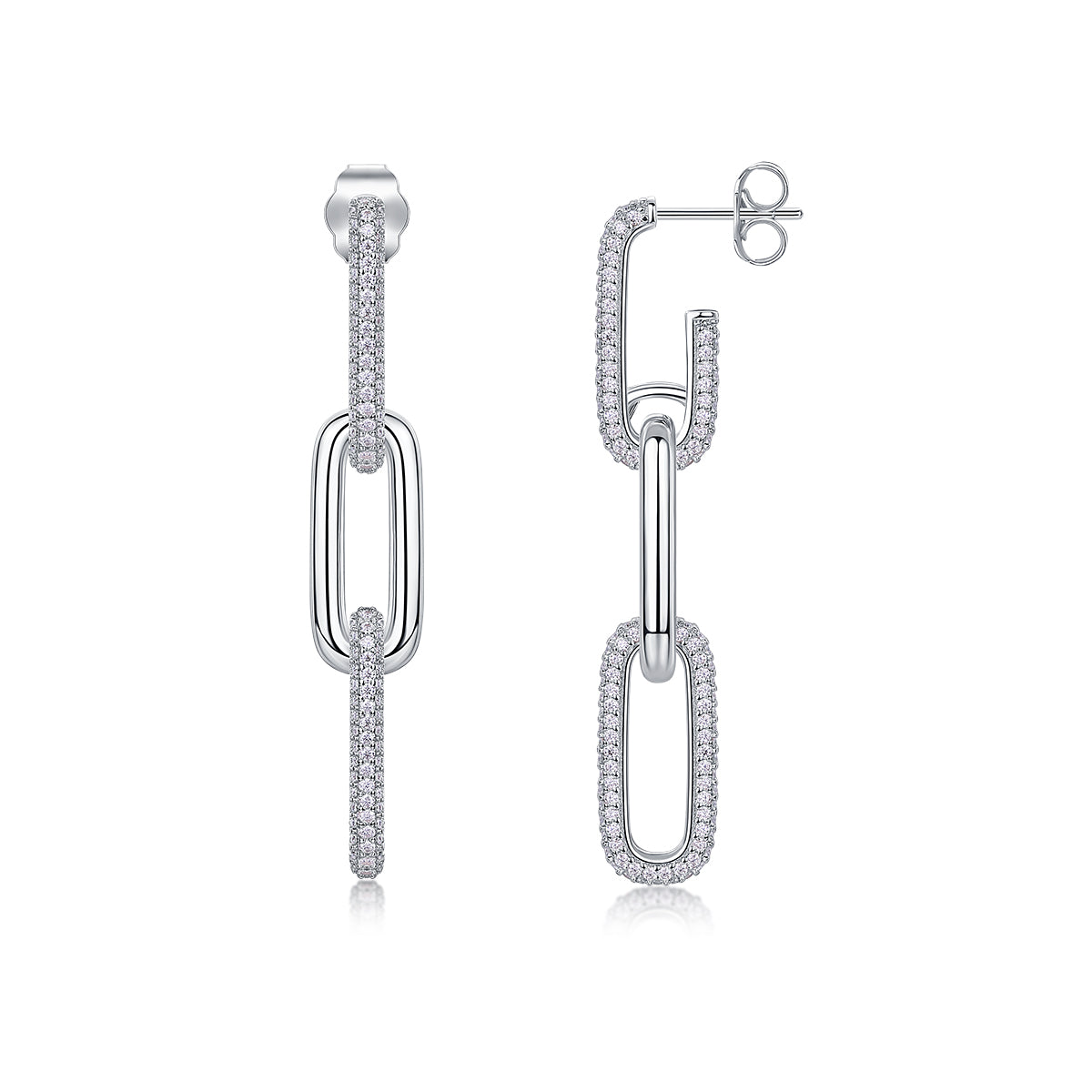 925 Sterling Silver Link Drop Earrings for Women – Pavé Chain Design | Modern Luxury Dangle Earrings