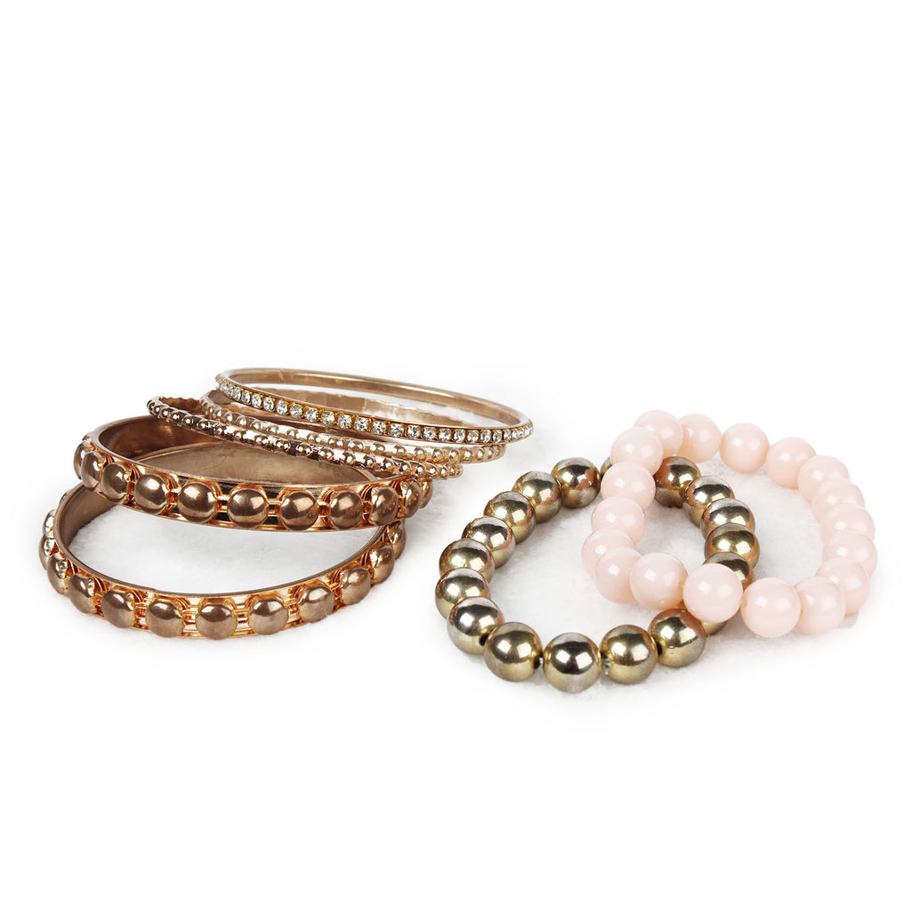 Retro Rhinestone Bangle Bracelet Set | Burnished Gold