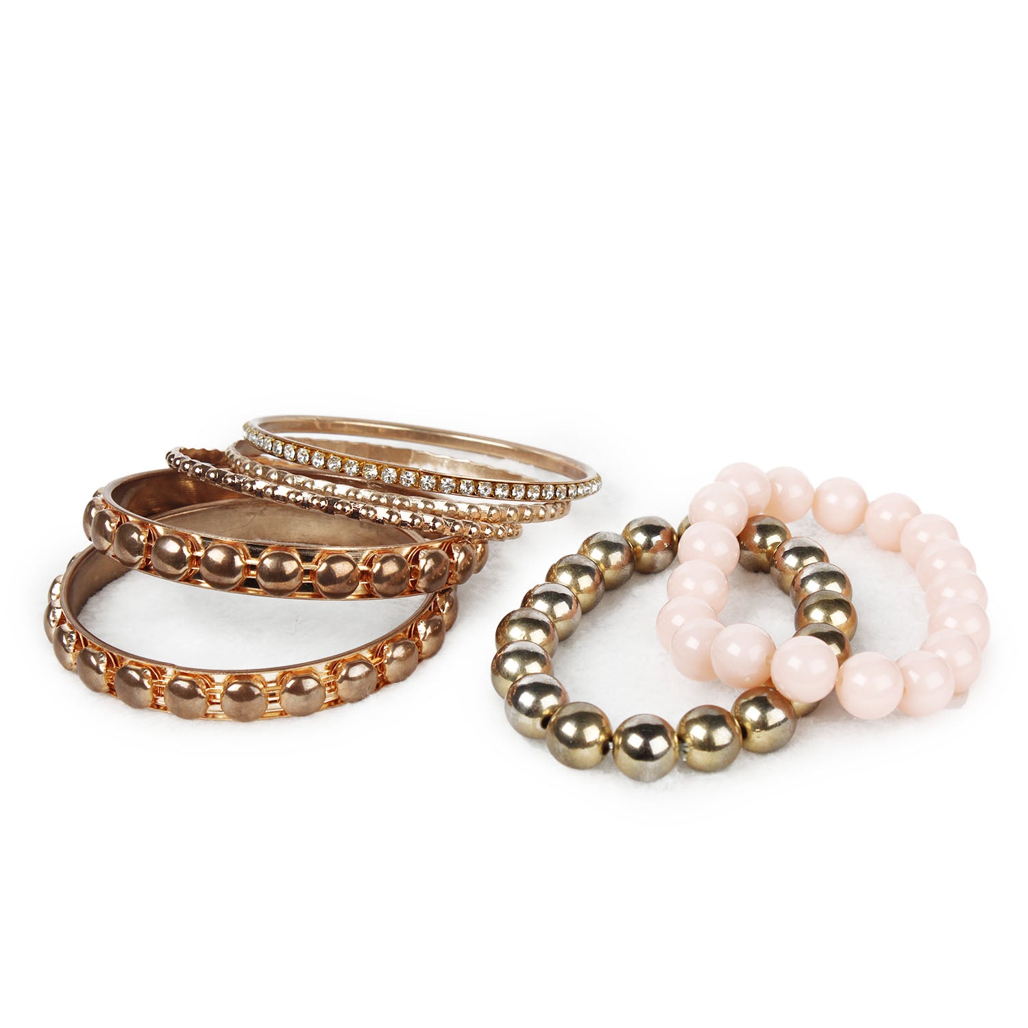 Retro Rhinestone Bangle Bracelet Set | Burnished Gold
