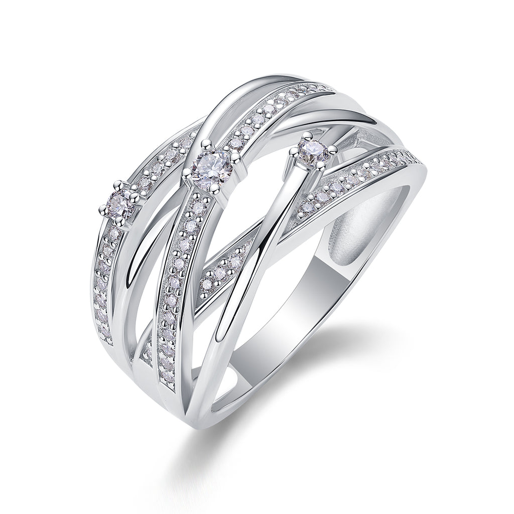 925 Sterling Silver Multi Band Ring for Women – Twisted Pave Statement Ring | Modern Luxury Jewelry