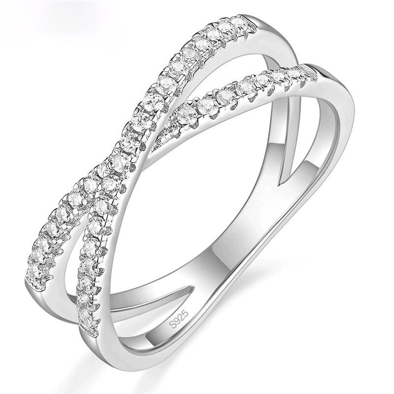 S925 Double Row Zircon Ring | Sterling Silver Elegance