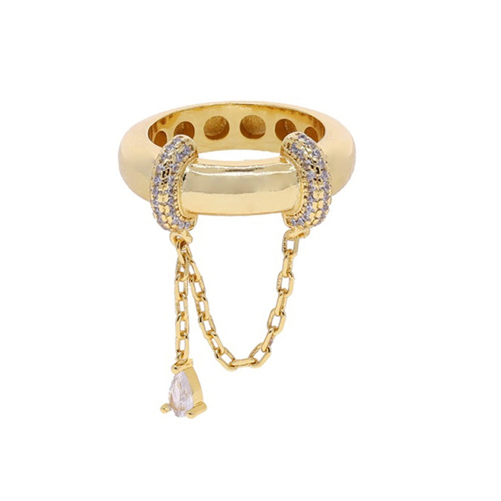 Gold Chain Ring Set for Women – Crystal Zircon Tassel Double Finger Ring