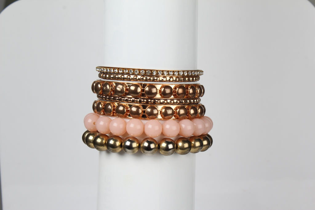 Retro Rhinestone Bangle Bracelet Set | Burnished Gold