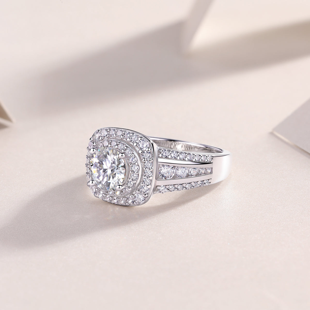 925 Sterling Silver Double Halo Engagement Ring for Women – Cushion Cut Luxury Statement Ring | Elegant Bridal Jewelry