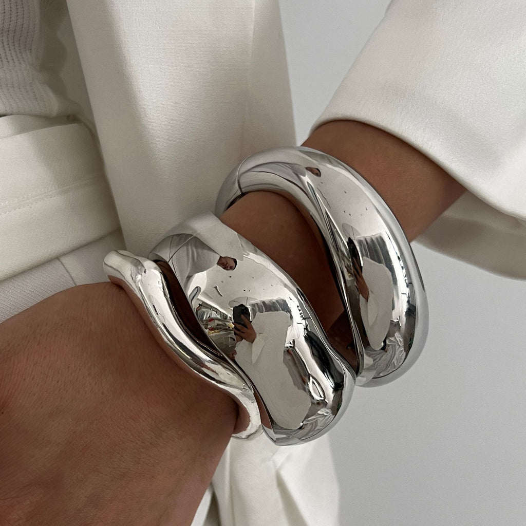 Wide Geometric Cuff Bracelet | Glossy Statement | Luvia