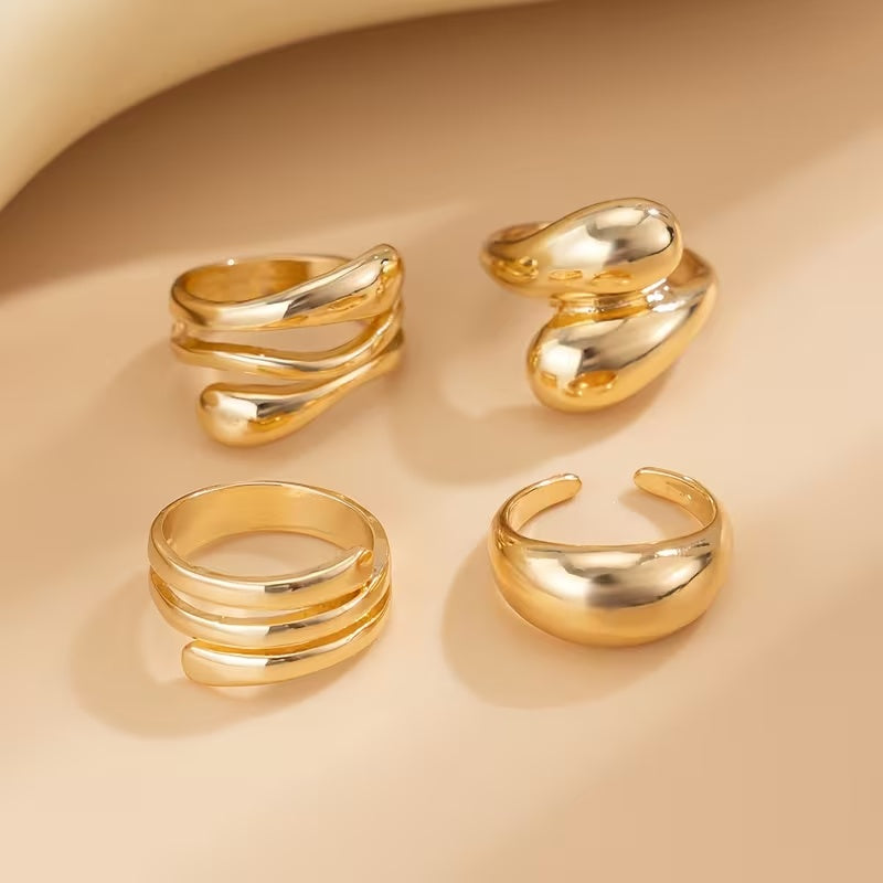 Chunky Statement Rings Set | Minimalist Gold-Tone | Luvia