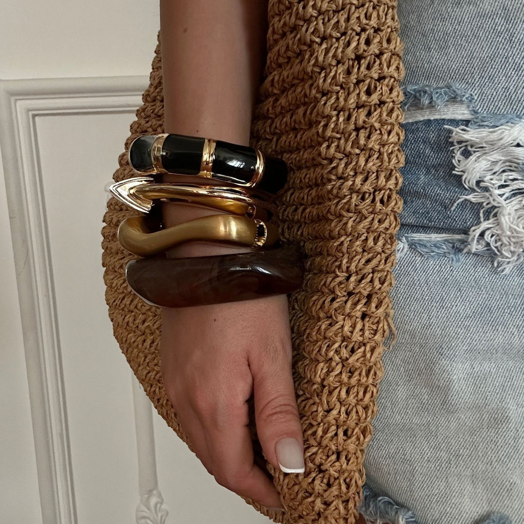 Bold Statement Bracelet for Women – Boho Chunky Bangle | Gold, Black & Brown