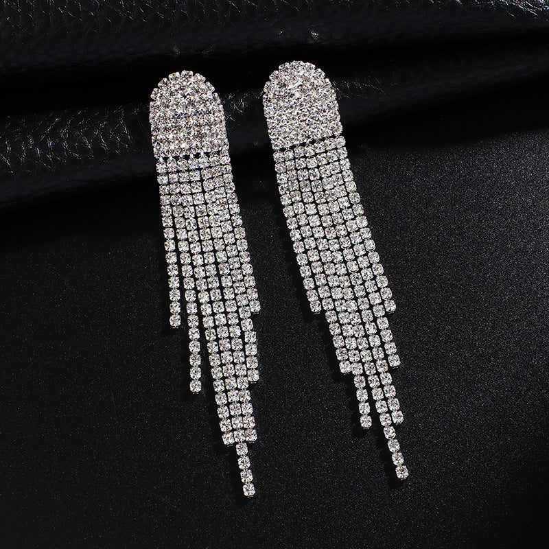 Luxury Crystal Tassel Drop Earrings | Long Rhinestone Fringe | Gold Silver & Multicolor