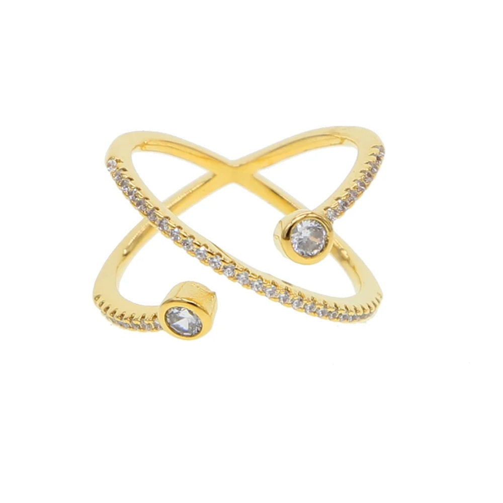Gold Chain Ring Set for Women – Crystal Zircon Tassel Double Finger Ring