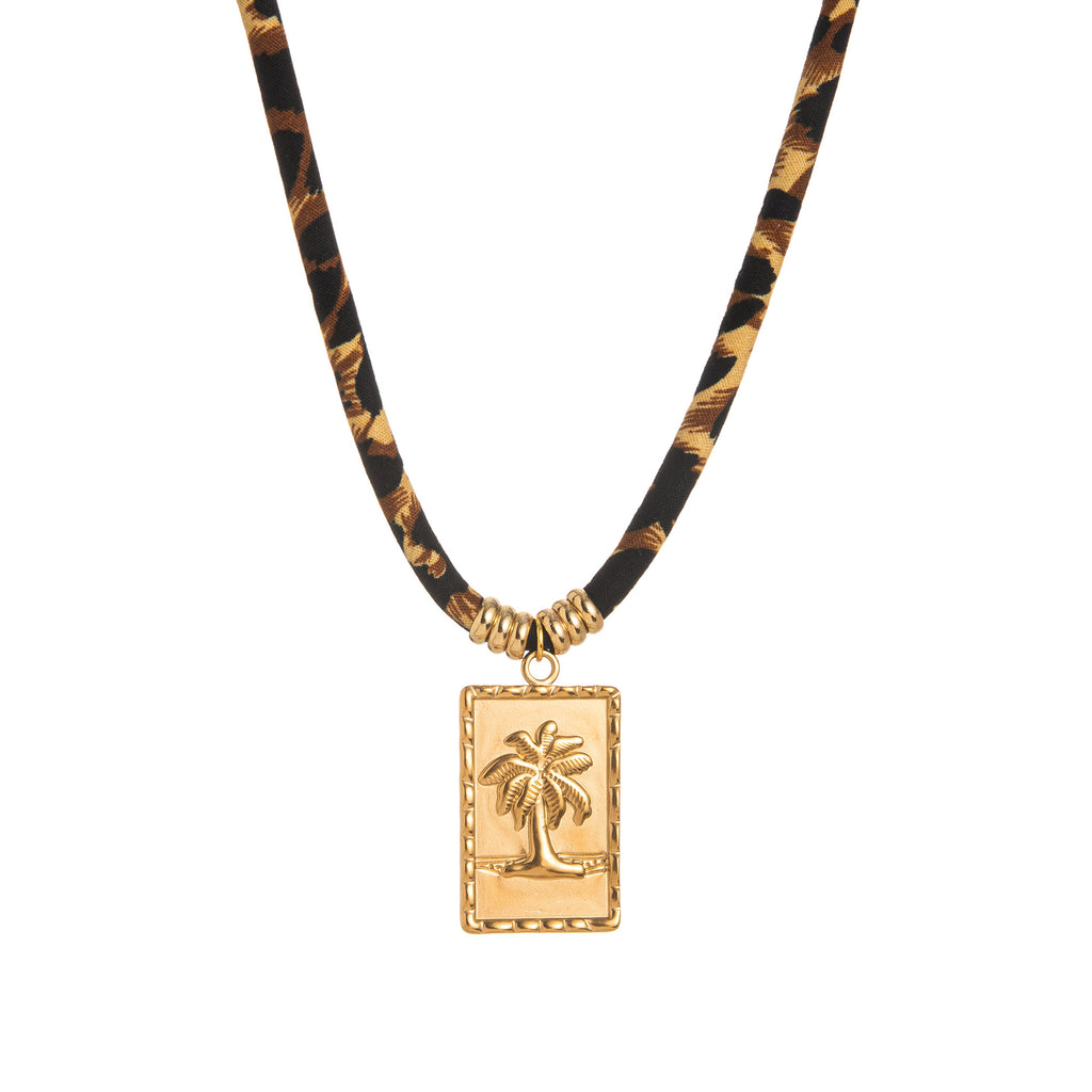 Geometric Pendant Rope Necklace | Leopard Print Statement | Luvia