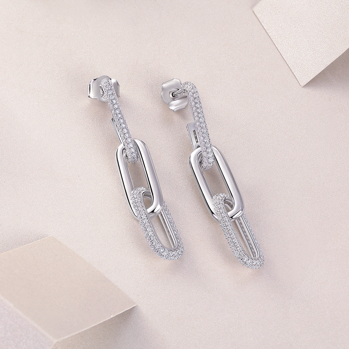 925 Sterling Silver Link Drop Earrings for Women – Pavé Chain Design | Modern Luxury Dangle Earrings