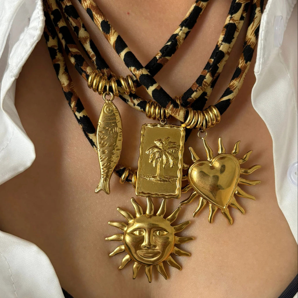 Geometric Pendant Rope Necklace | Leopard Print Statement | Luvia