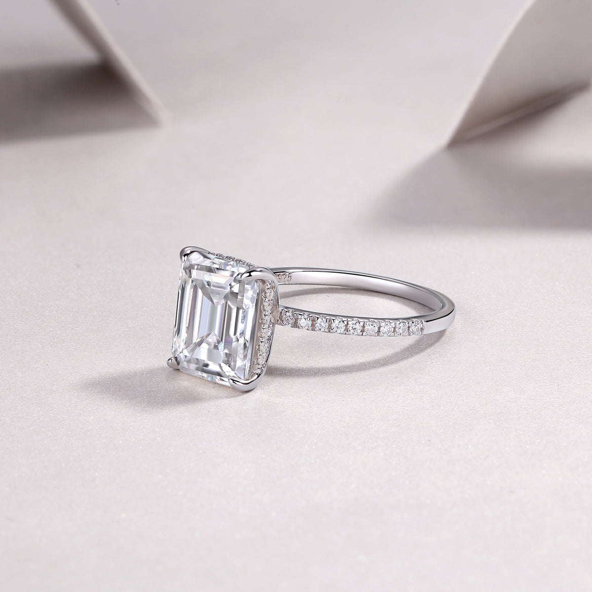 925 Sterling Silver Emerald Cut Engagement Ring for Women – Large Statement Diamond Look Ring | Luxury Bridal Jewelry