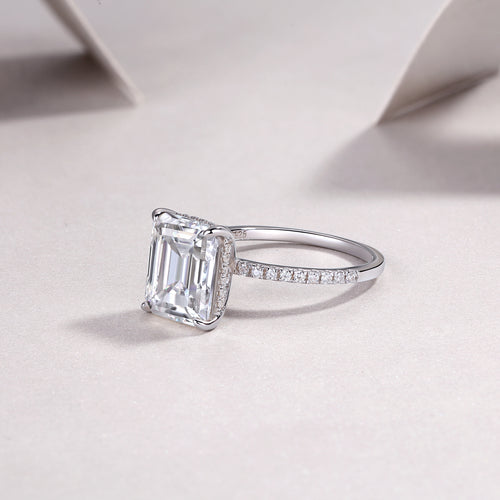 925 Sterling Silver Emerald Cut Engagement Ring for Women – Large Statement Diamond Look Ring | Luxury Bridal Jewelry