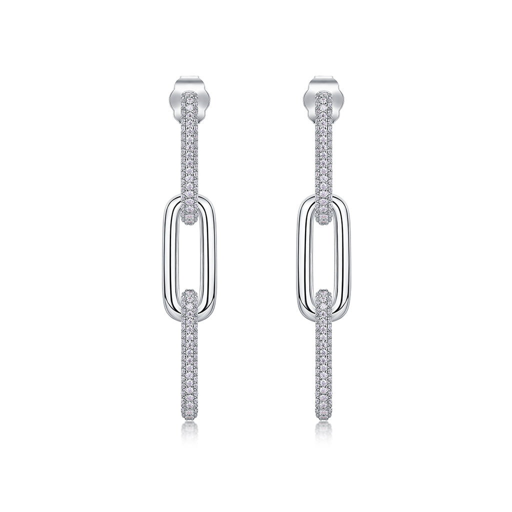 925 Sterling Silver Link Drop Earrings for Women – Pavé Chain Design | Modern Luxury Dangle Earrings