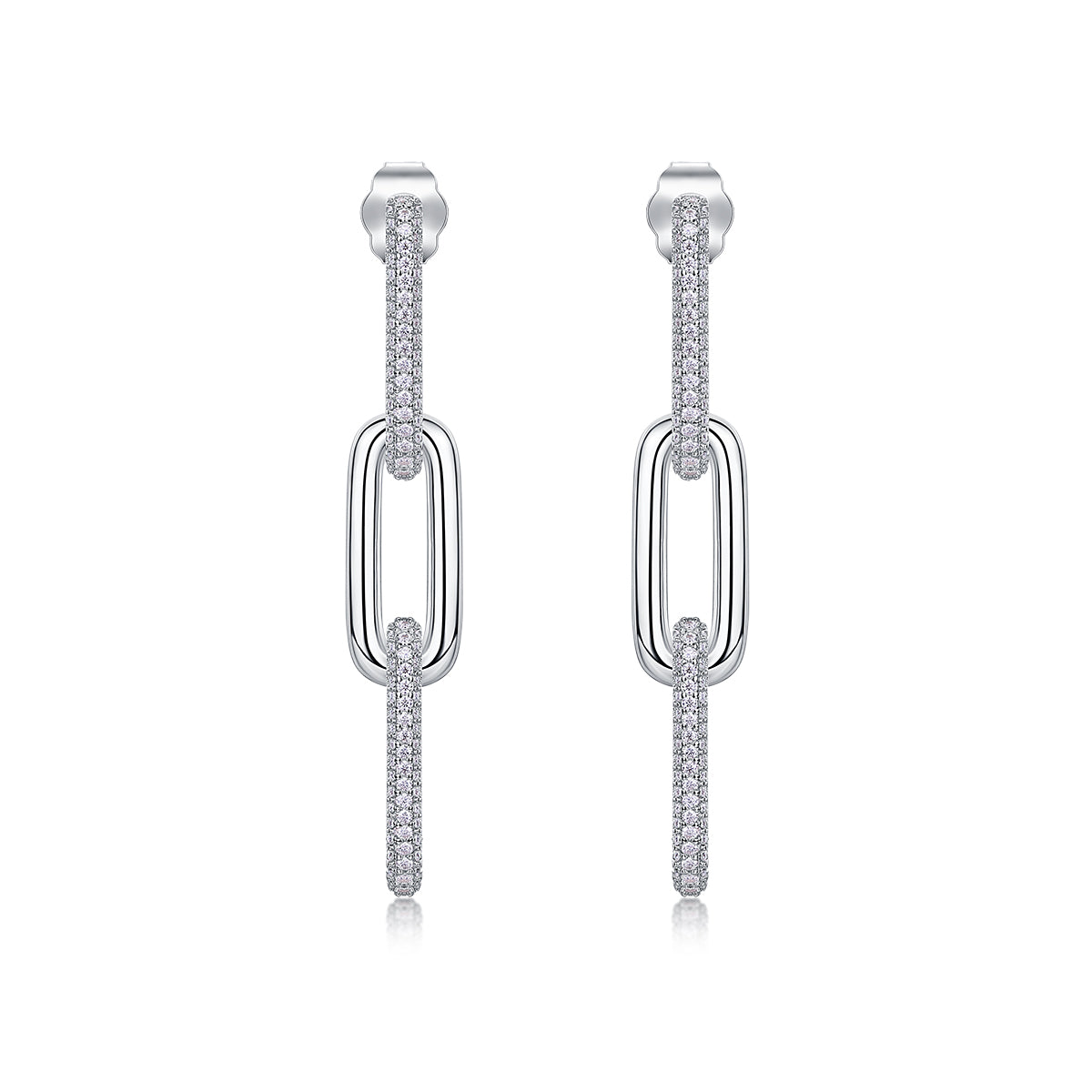 925 Sterling Silver Link Drop Earrings for Women – Pavé Chain Design | Modern Luxury Dangle Earrings