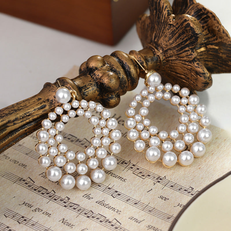 Geometric Pearl Hollow Earrings