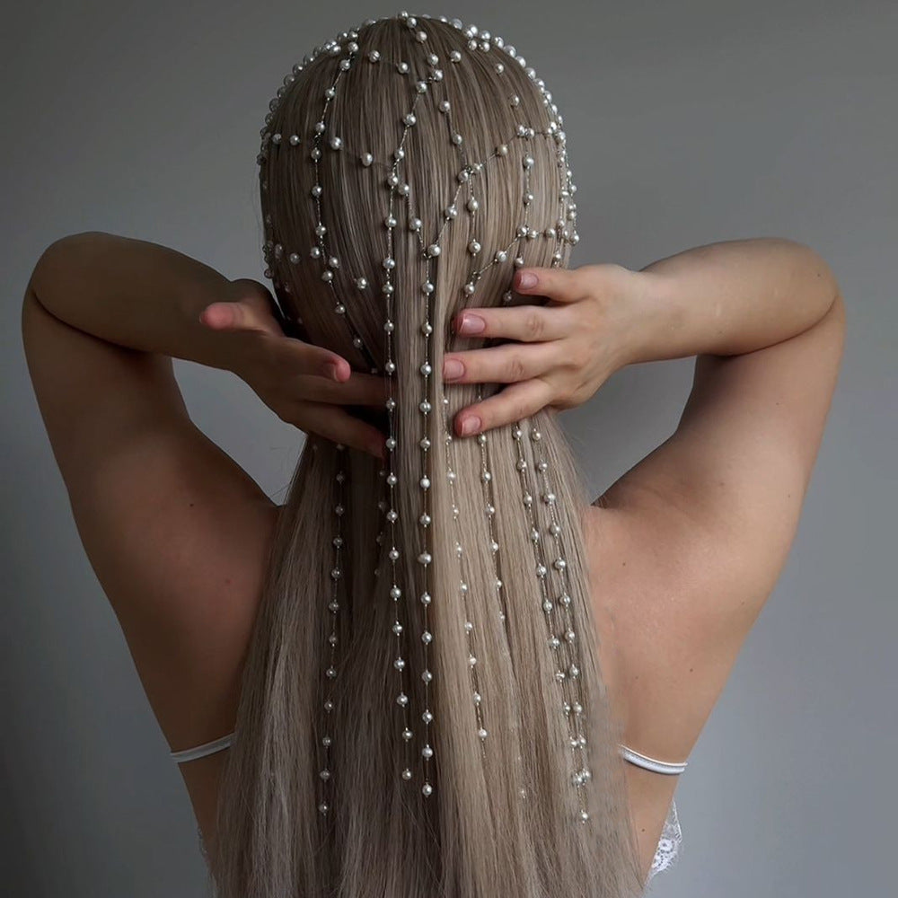 Luxury Pearl Chain Headpiece for Women – Statement Hair Jewelry | Elegant Bridal