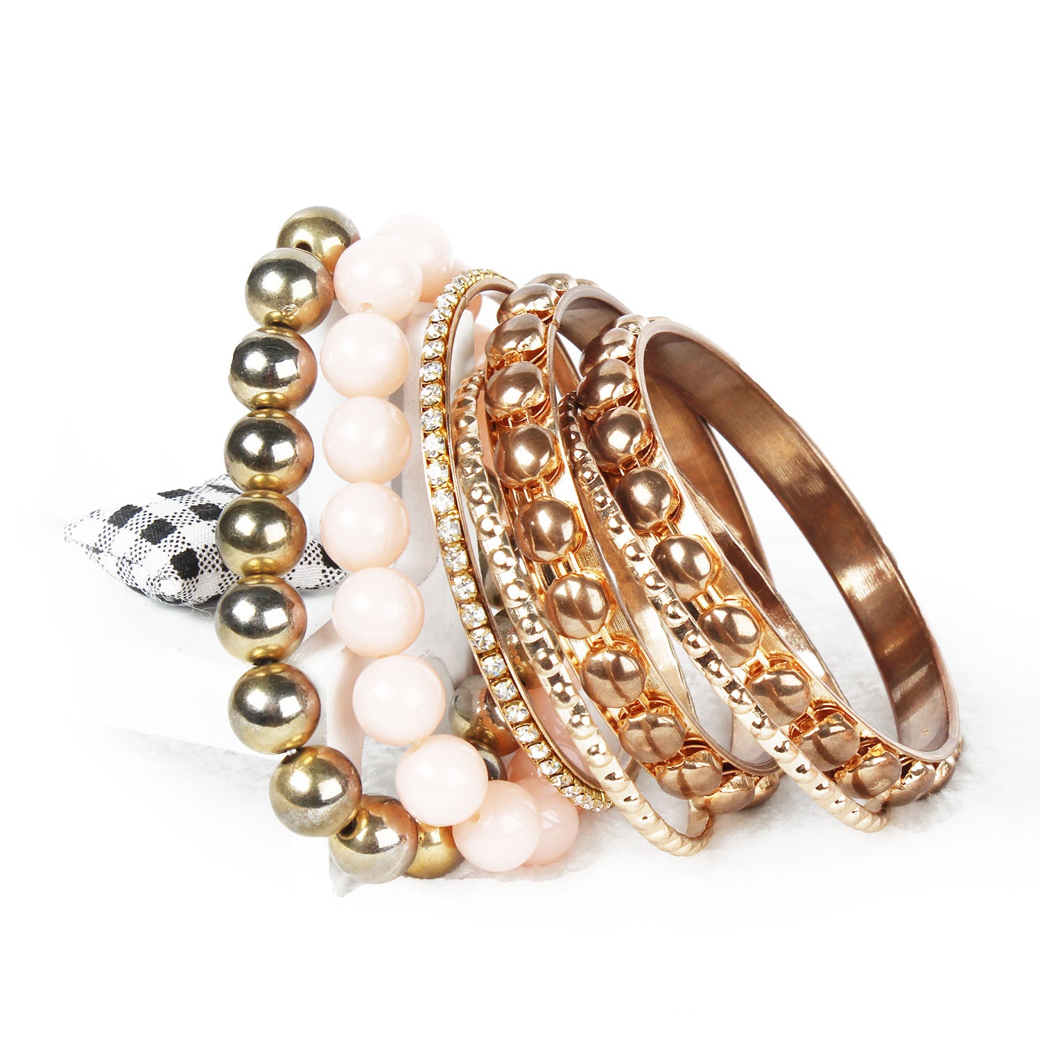 Retro Rhinestone Bangle Bracelet Set | Burnished Gold