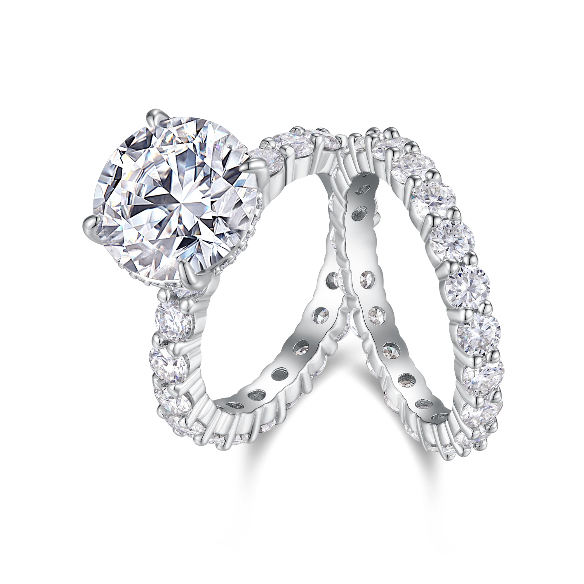 &nbsp;  925 Sterling Silver Bridal Ring Set for Women – Solitaire Engagement Ring &amp; Eternity Band | Luxury Wedding Jewelry