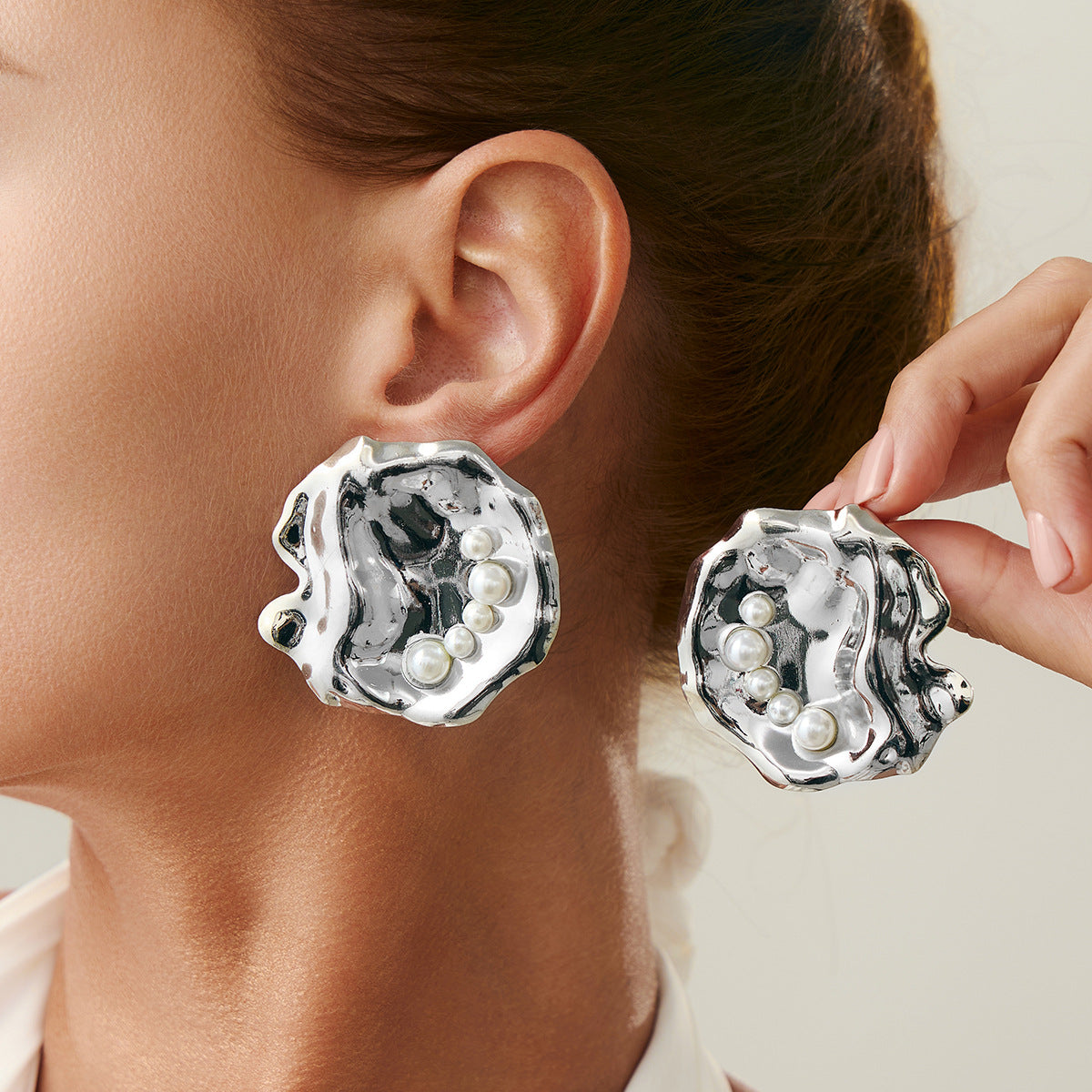 Gold Geometric Statement Earrings | Glossy Pleated Metal | Luvia