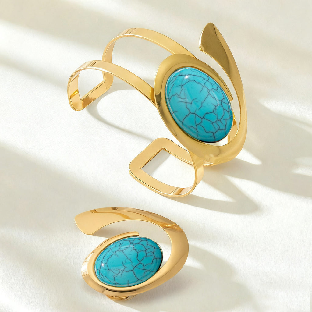 Luxury Gold Pearl Bracelet & Statement Ring Set – Elegant Minimal Jewelry for Women | Available in Multiple Colors
