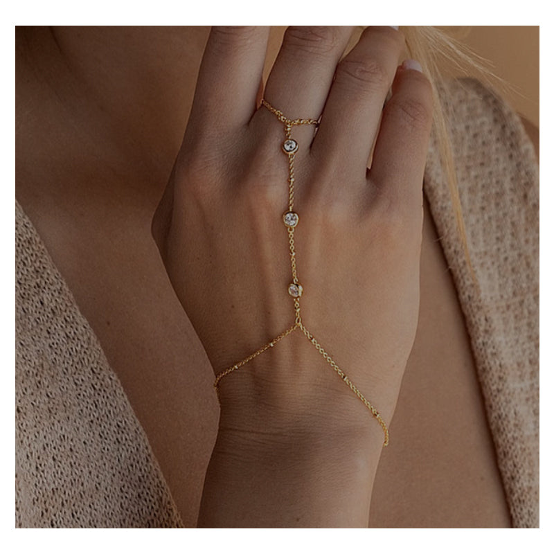 Bohemian Hand Chain Bracelet | Gold Bead Ring Design
