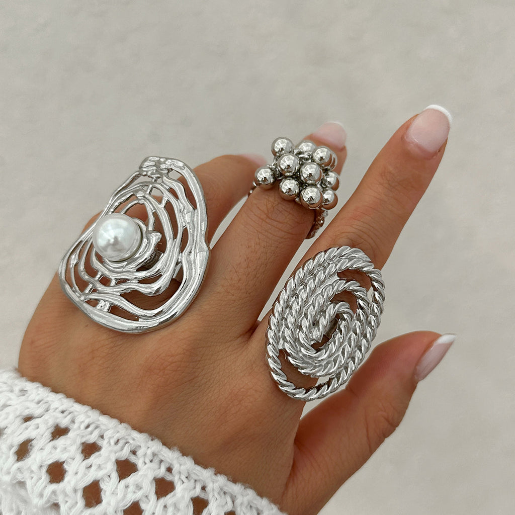 Gold Geometric Pearl Ring for Women – Irregular Winding Statement Ring