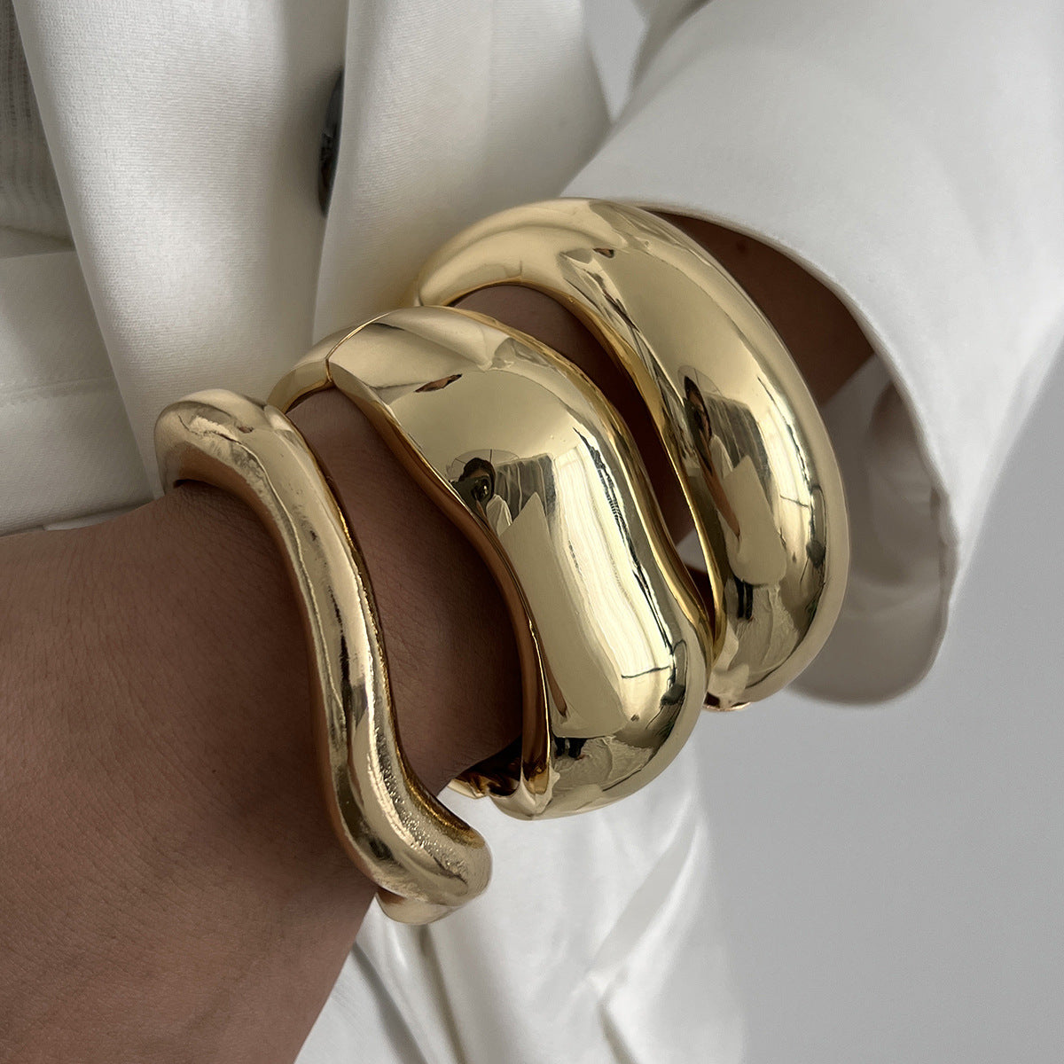 Wide Geometric Cuff Bracelet | Glossy Statement | Luvia