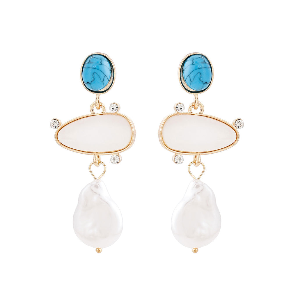 Pearl & Turquoise Gold-Tone Earrings Set | Elegant Statement | Luvia