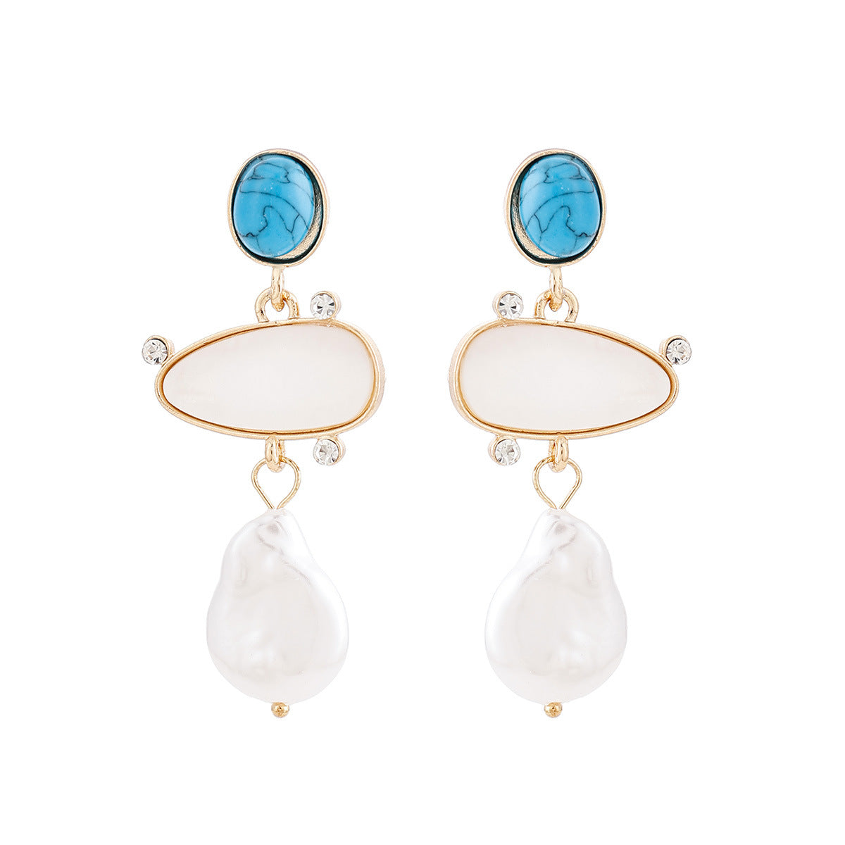 Pearl & Turquoise Gold-Tone Earrings Set | Elegant Statement | Luvia