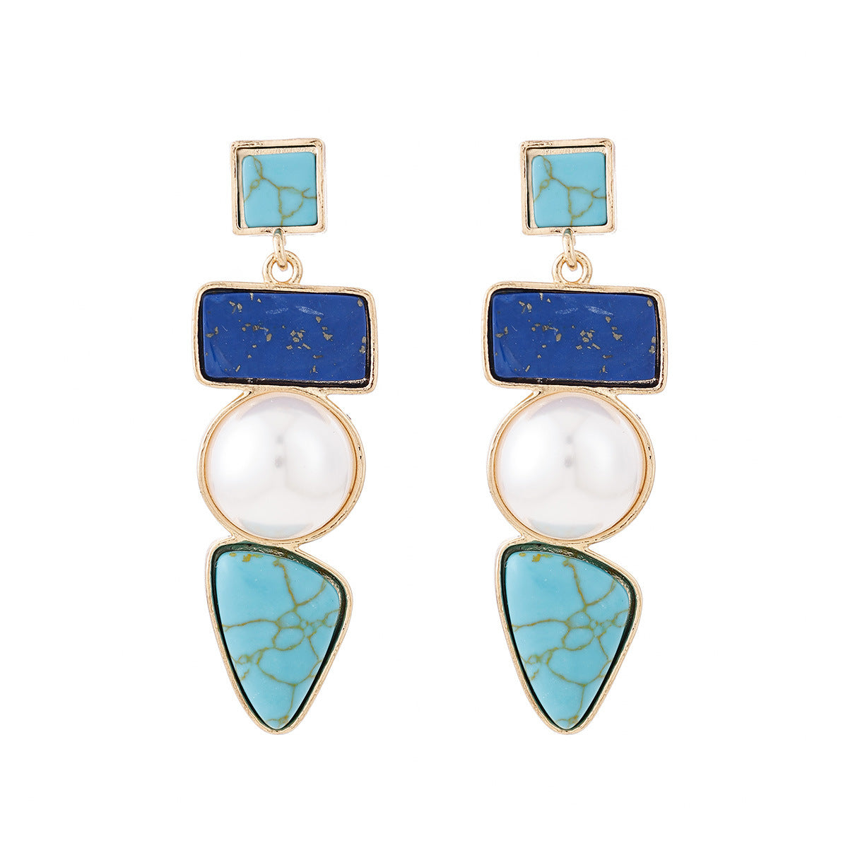 Pearl & Turquoise Gold-Tone Earrings Set | Elegant Statement | Luvia