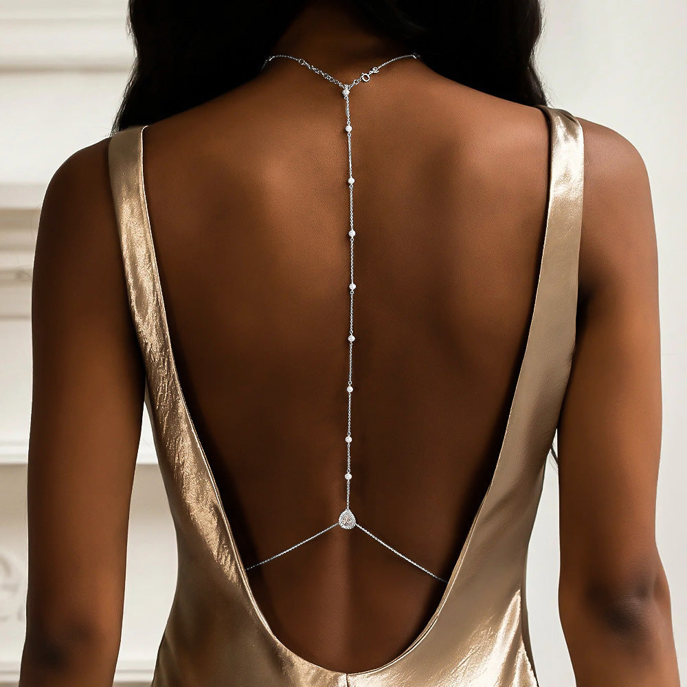 Pearl Tassel Backless Body Chain | Evening Glamour