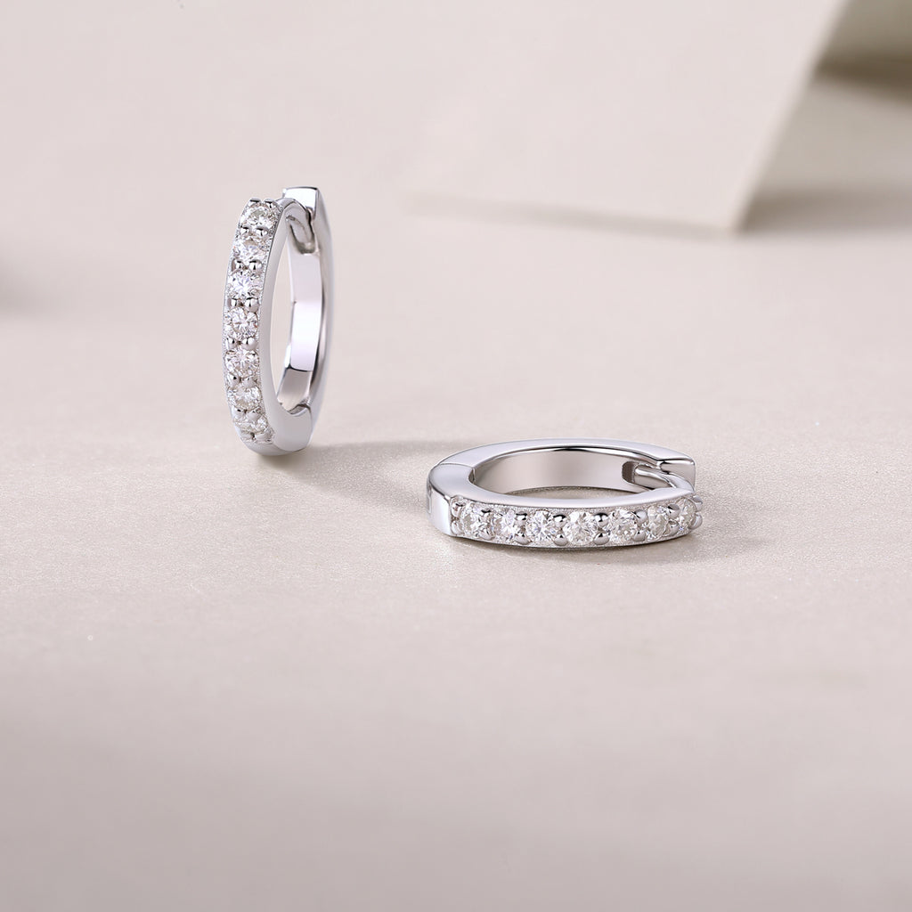 925 Sterling Silver Pave Hoop Earrings for Women – Minimalist Huggie Hoops | Elegant Everyday Jewelry
