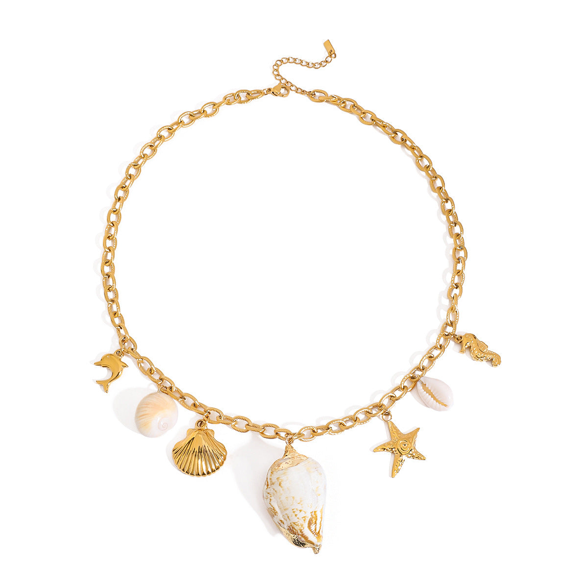 Ocean Charm Necklace & Earring Set for Women | Gold Seashell Starfish Jewelry