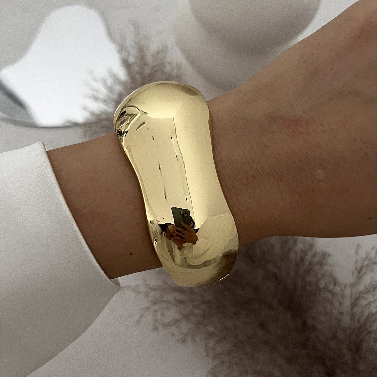 Wide Geometric Cuff Bracelet | Glossy Statement | Luvia