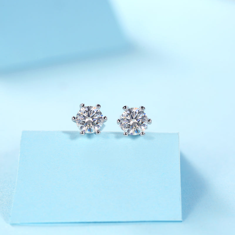 Classic Six-Prong Moissanite Stud Earrings | S925 Silver