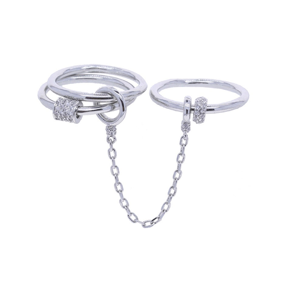 Gold Chain Ring Set for Women – Crystal Zircon Tassel Double Finger Ring