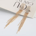 Luxury Gold Chain Tassel Earrings | Crystal Pave Drop | Long Fringe | Gold Silver
